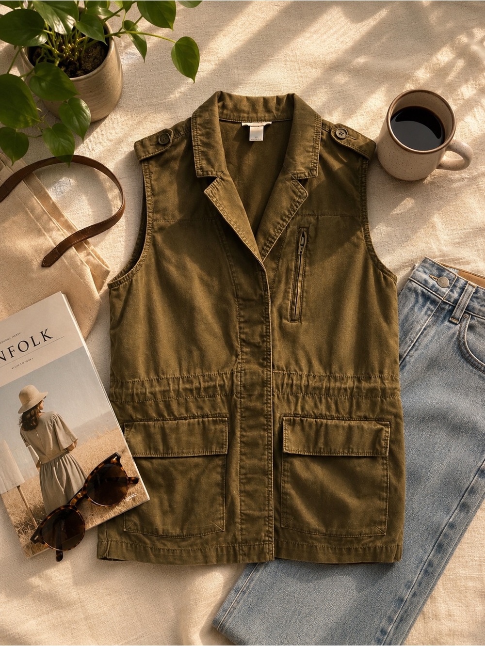 LOFT Olive Green Utility Vest Size Medium